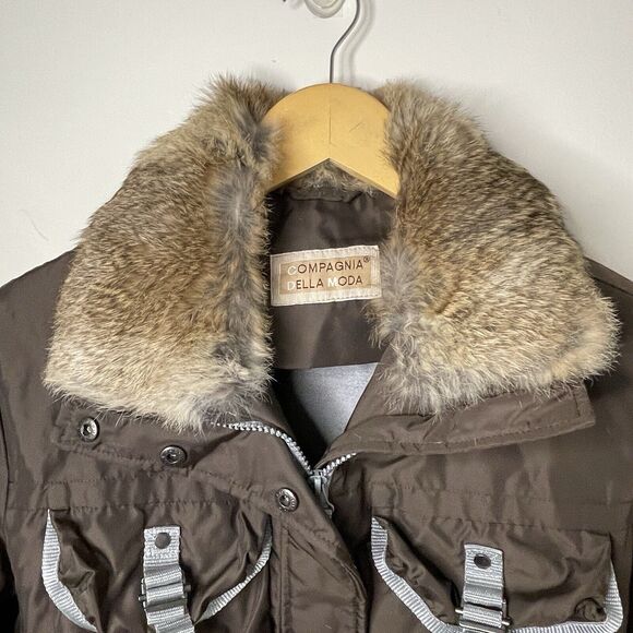 Compagnia Della Moda Brown Down Jacket Rabbit Fur Collar Women XS/S Alps Skiing - Picture 4 of 16